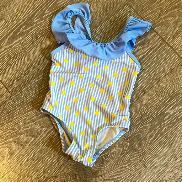 mia miles Swim Adorable Lemon Print Blue And White Stripe